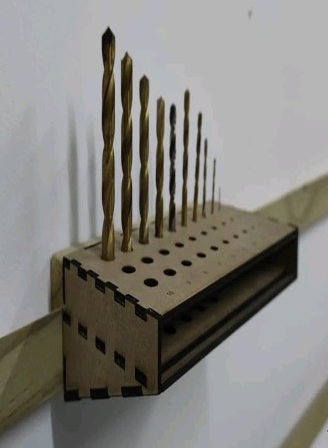 MeeCraft Wooden Drill Bit Organizer - Tools Holder for Workshop and Workbench, Counter Top Display Stand, 18x8x5cm, Brown - Image 2